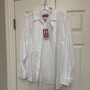 Talbots Women White Swiss Dot Blouse, Size 10, NWT